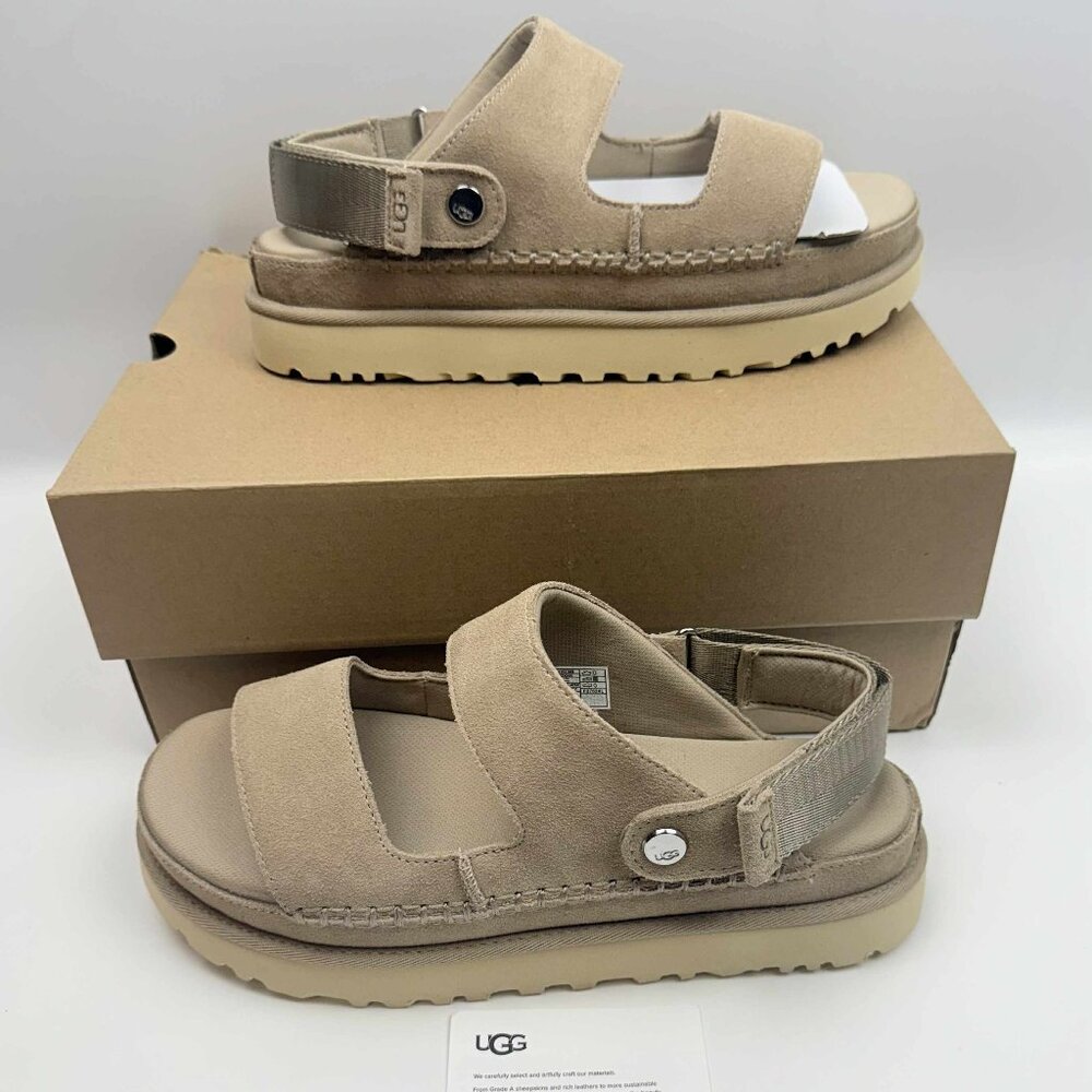 NWB Women UGG Goldenstar Glide Platform Sandal w/ Adjust Heel Strap Sand 1